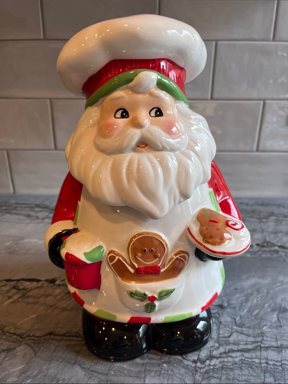 Sleigh Bell Bistro Chef Santa Claus Cookie Jar Ceramic Christmas Gingerbread